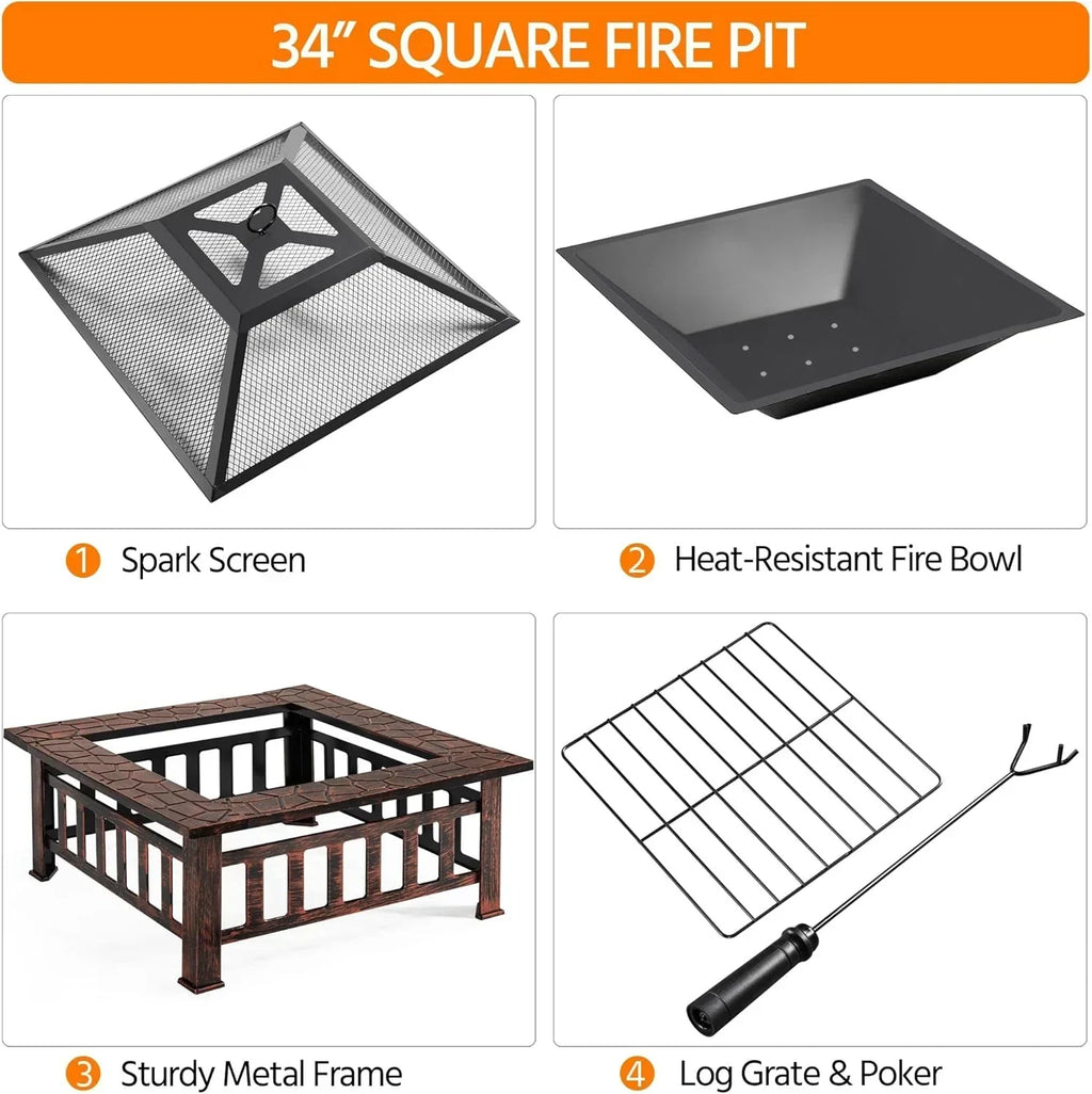 Yaheetech Multifunctional Fire Pit Table Square Metal Firepit Stove Backyard Patio Garden Fireplace wourant