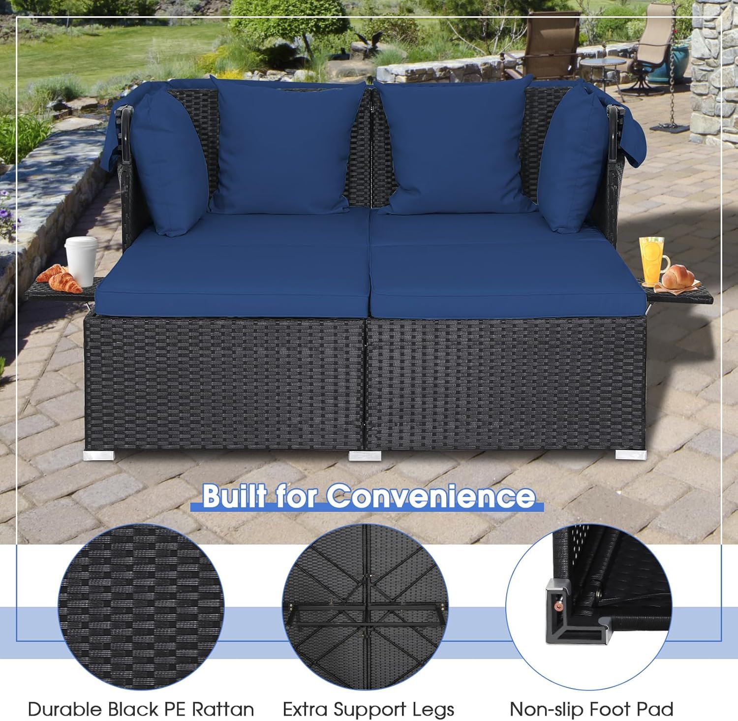 RELAX4LIFE Patio Outdoor Daybed with Canopy Wicker Sunbed Cushions 4 Pillows wourant