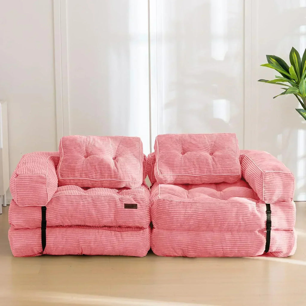 Folding Sofa Bed L-Shaped Convertible Sofa Bed with Armrests and Pillows wourant