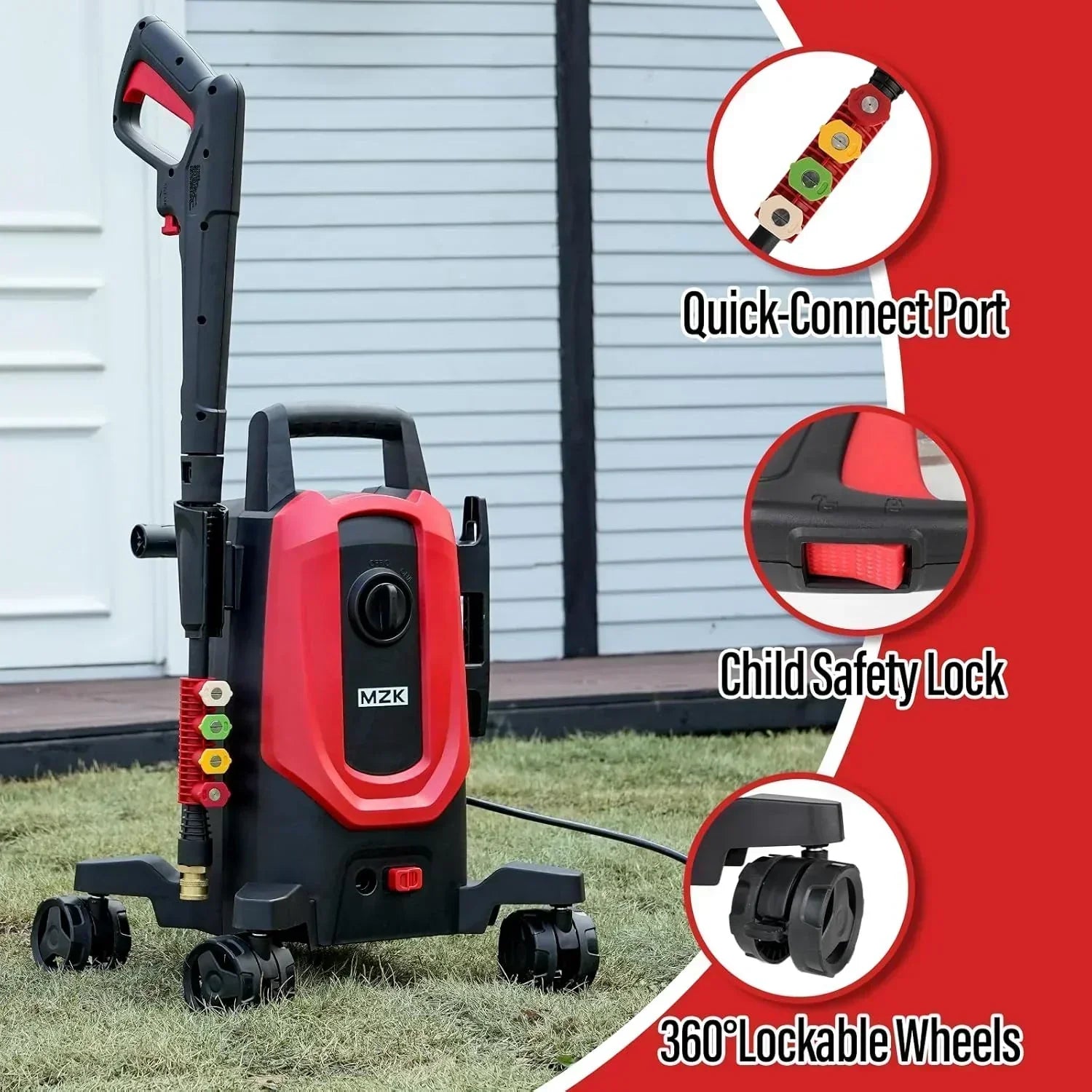 MZK electric high-pressure cleaner with 360° quick-connect nozzle and replaceable foam cannon wourant