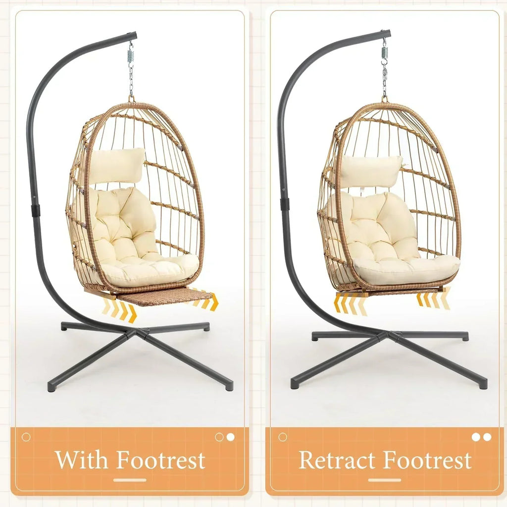 Yechen Indoor Outdoor Egg Hanging Chair Stand Patio Wicker Swing Egg Chair Swinging Chair wourant