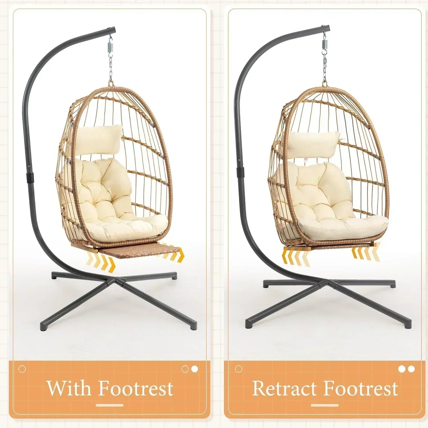 Yechen Indoor Outdoor Egg Hanging Chair Stand Patio Wicker Swing Egg Chair Swinging Chair wourant