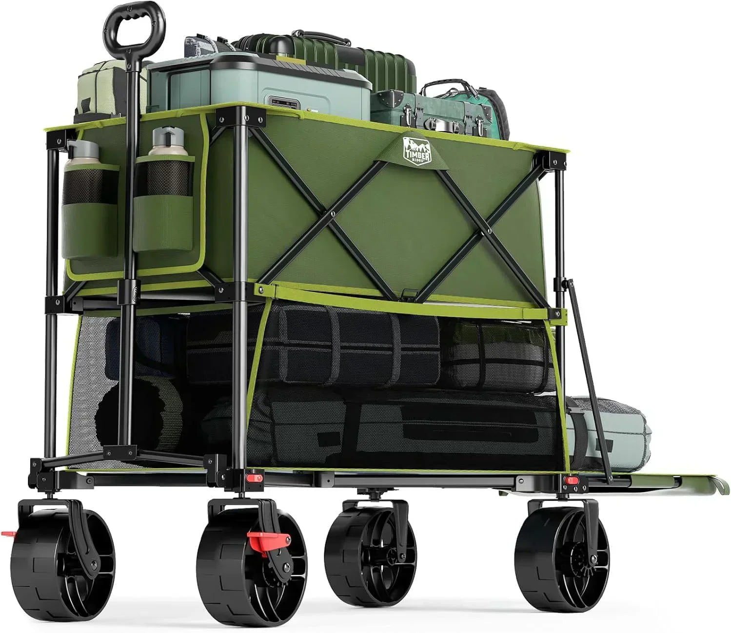 400L Large Capacity Folding Double Decker Cart with Brakes 54 Inch Extra Long Extended Cart wourant