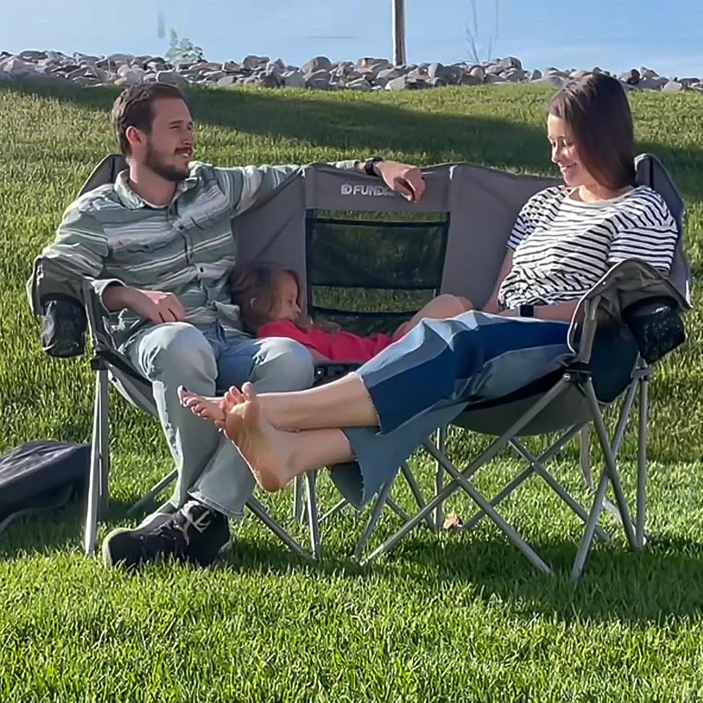 Double Camping Chair Cooler 3-Person Folding Extra Large Camping Chair 1000-Pound Capacity wourant