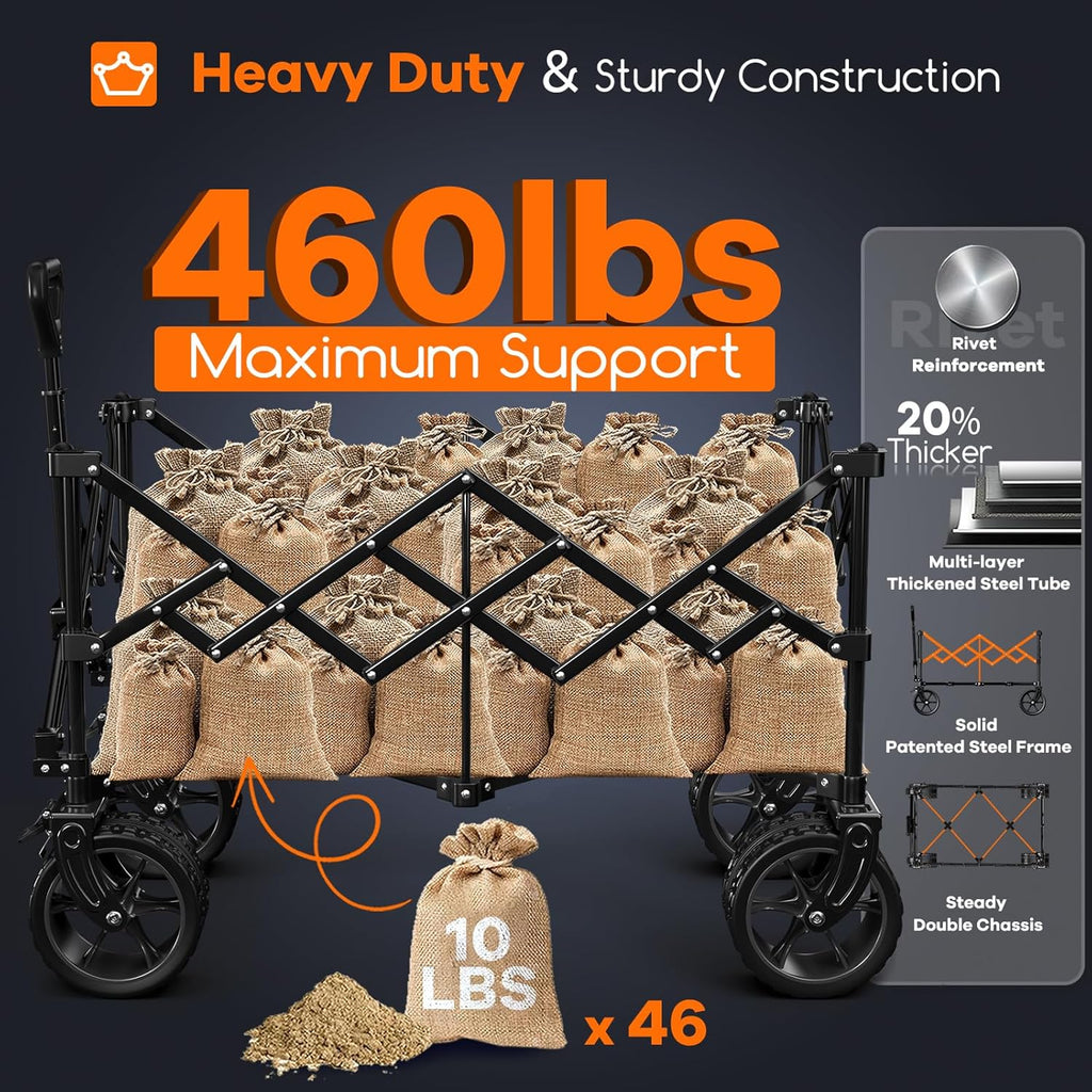 38" long foldable four-wheel stroller 460 lb capacity 220 liter folding beach stroller wourant