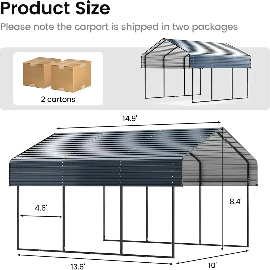 10'x15' Heavy Duty Metal Carport Outdoor Garage Car Shelter Shade with Heavier Frame wourant