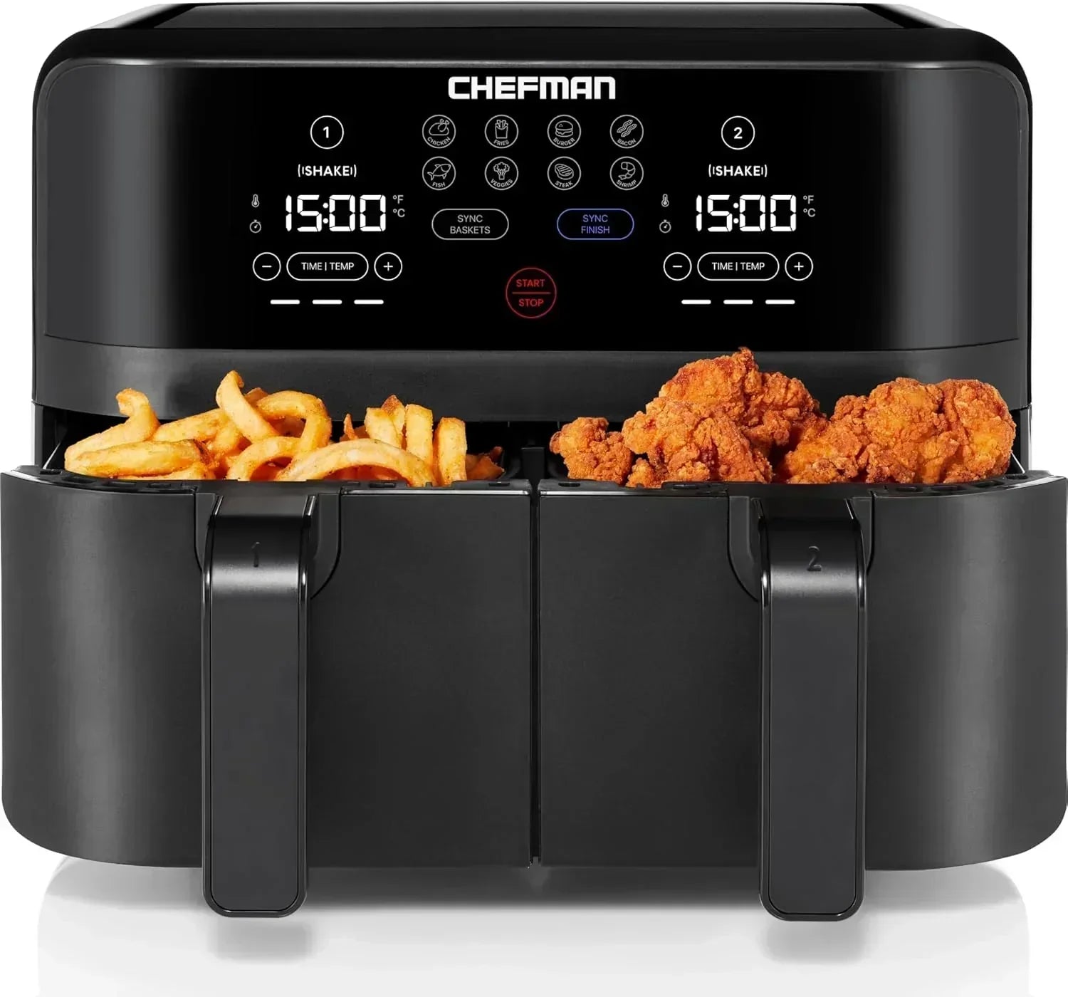 Chefman 6-Quart Dual Basket Air Fryer Digital Touchscreen Smart Sync Finish High-Frying wourant
