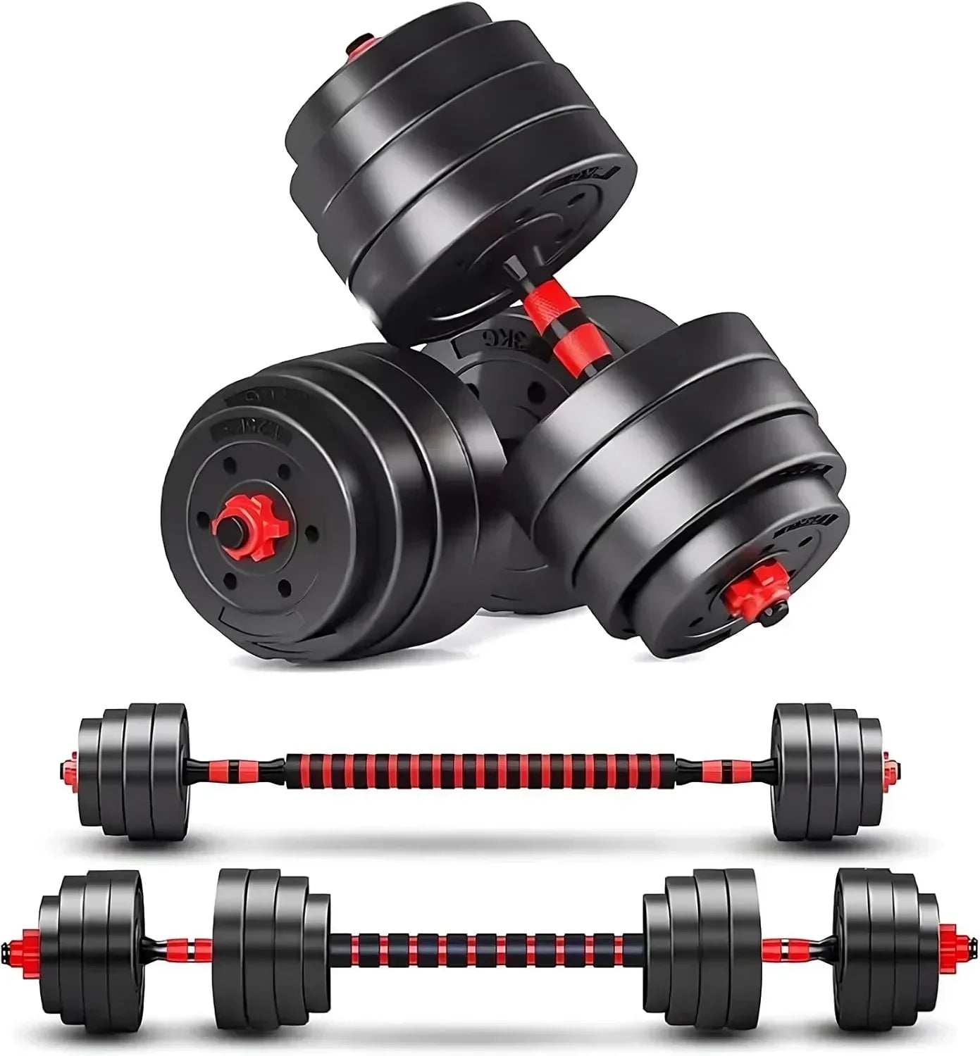 Adjustable dumbbell set, free weight dumbbell pair convertible into barbell wourant