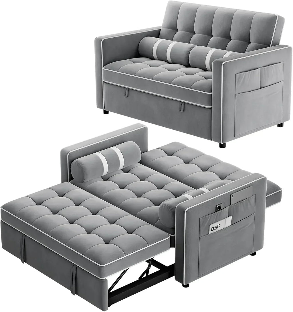 Pipishell 3 in 1 Convertible Sleeper Sofa Bed Pull Out Couch for Living Room USB Ports Side Pockets wourant