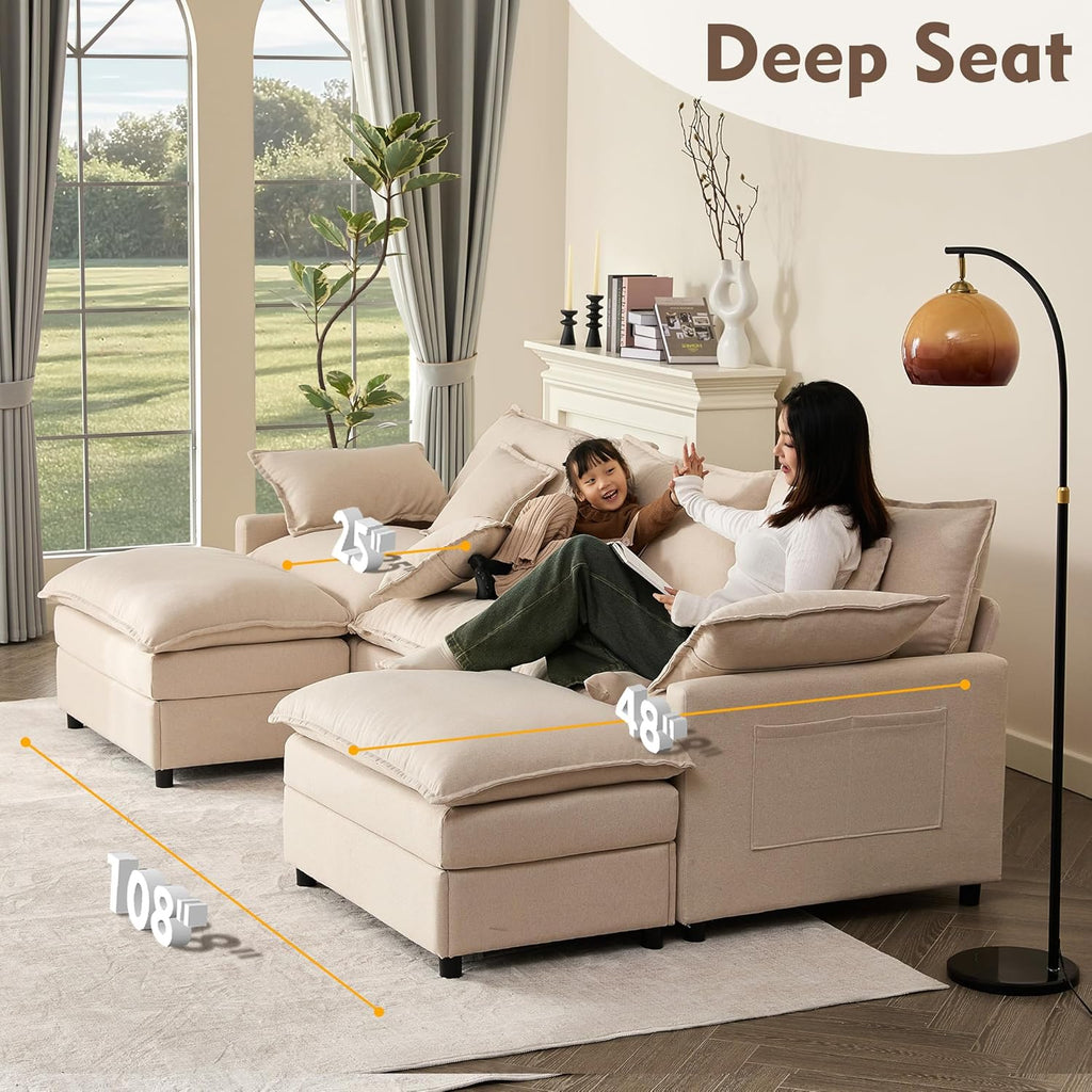 108" U-shaped sofa modular sofa three-seater comfortable cloud sofa wourant