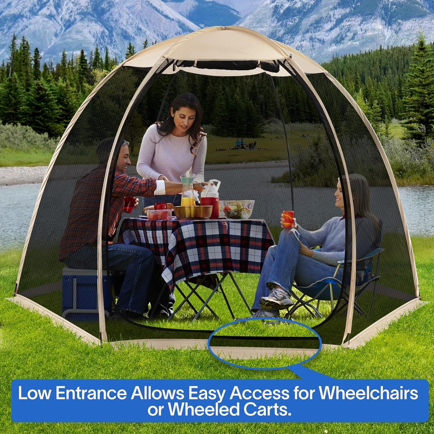 Screen gazebo sleeps 6-10-15 people Igloo-style canopy tent mosquito net on the sides Perfect wourant