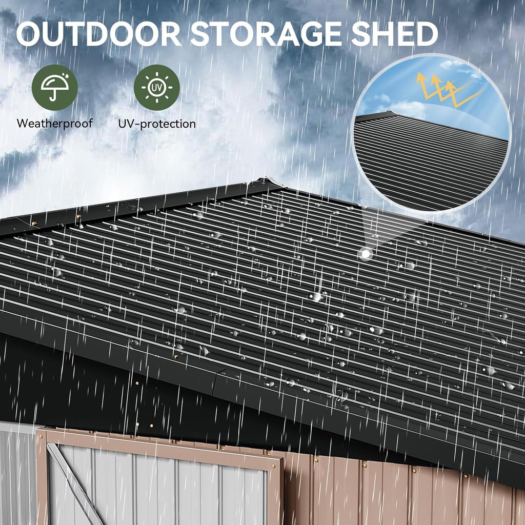 Aoxun 12x10 FT Shed Metal Outdoor Waterproof Storage Shed Steel Utility Garden Tool Shed wourant