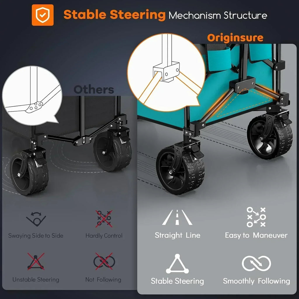 38" long foldable four-wheel stroller 460 lb capacity 220 liter folding beach stroller wourant