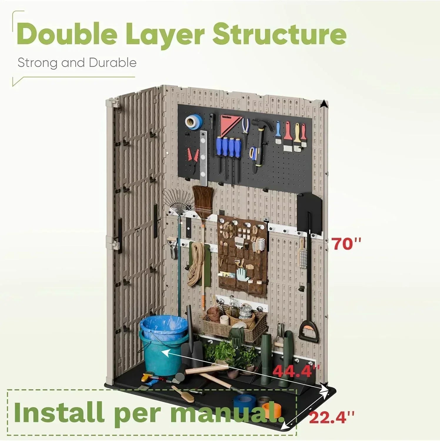 Devoko Outdoor Storage Cabinet 26 Cu Ft with Lockable Doors Horizontal Storage Shed Waterproof wourant