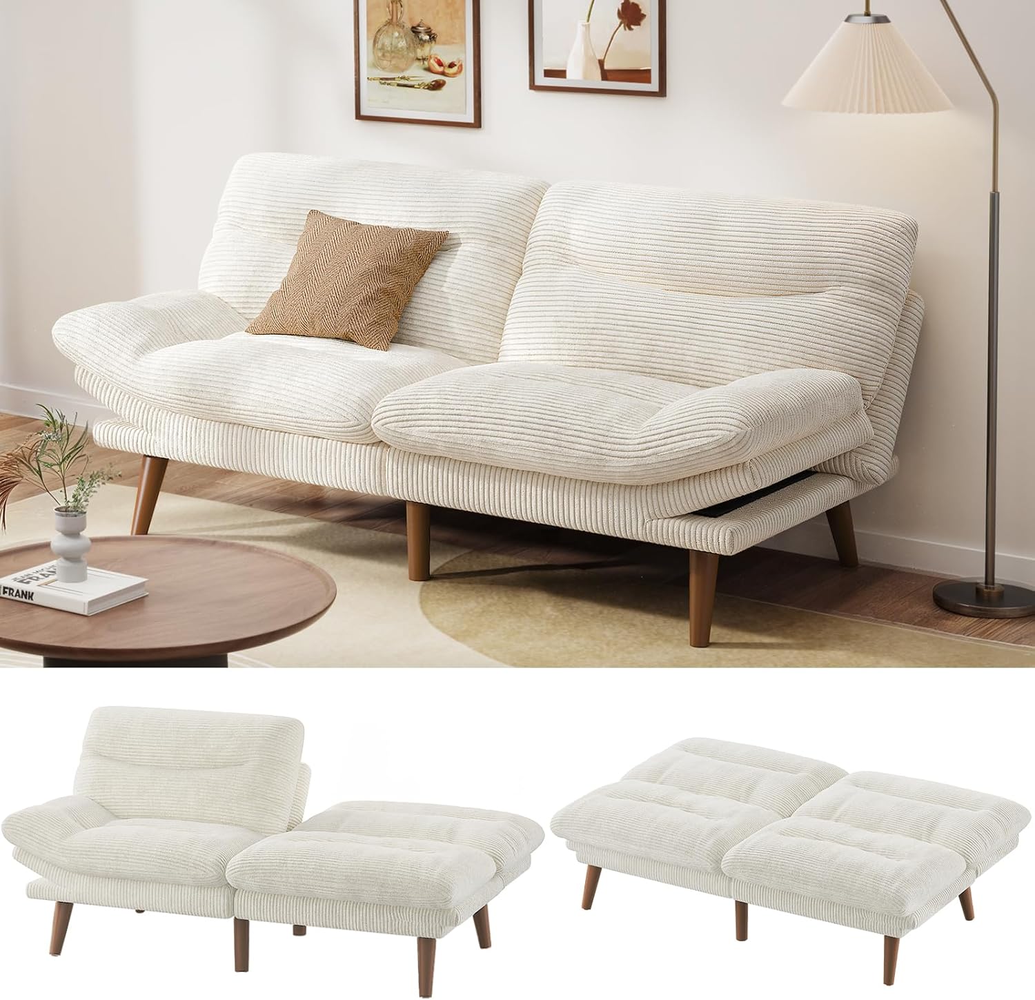 Convertible Futon Sofa Bed 66 Inch Corduroy Futon Sofa Recliner Sofa Bed for Small Spaces wourant