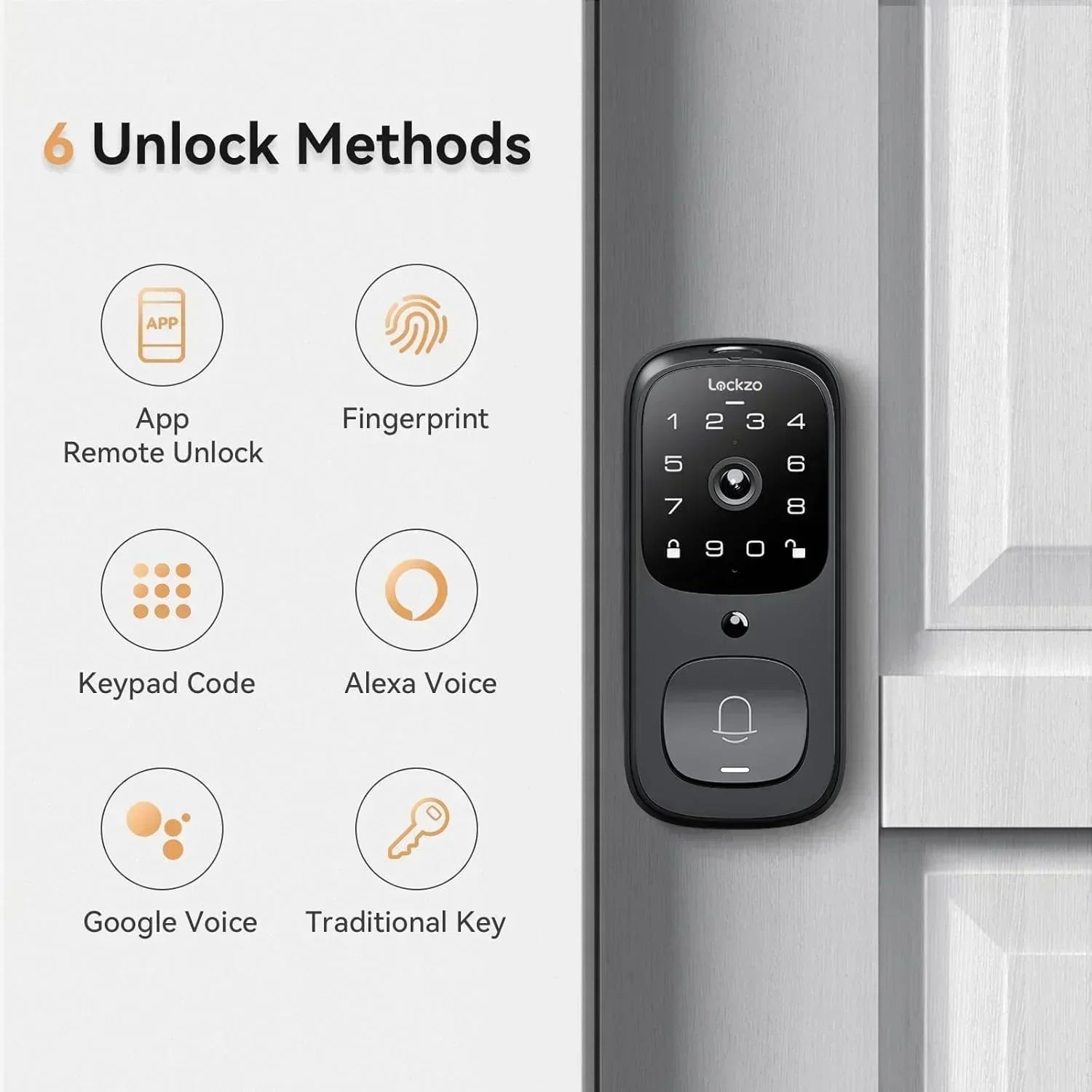 Video Smart Lock with Doorbell Keyless Entry Door Lock Built-in WiFi Camera Front Door wourant
