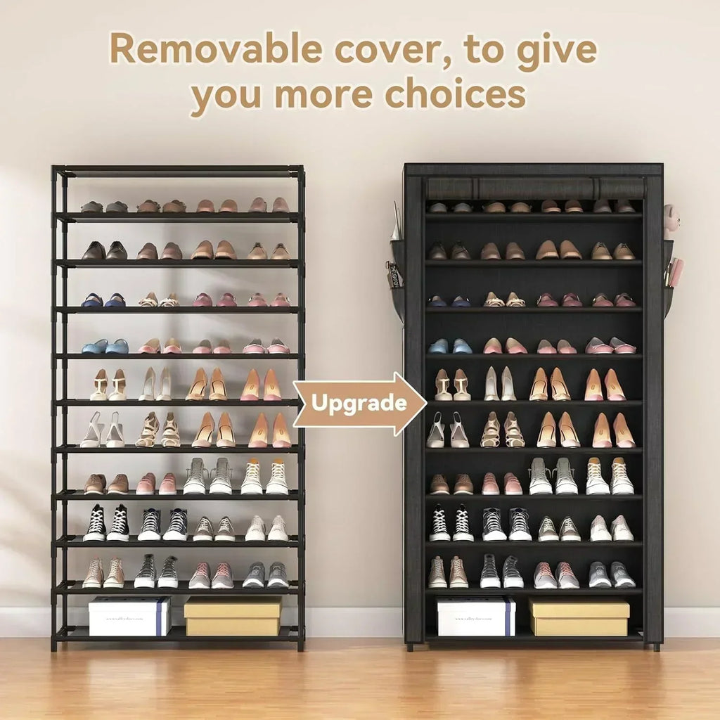 ROJASOP 10 Tier Shoe Rack with Covers Large Capacity Stackable Tall Shoe Shelf Storage wourant