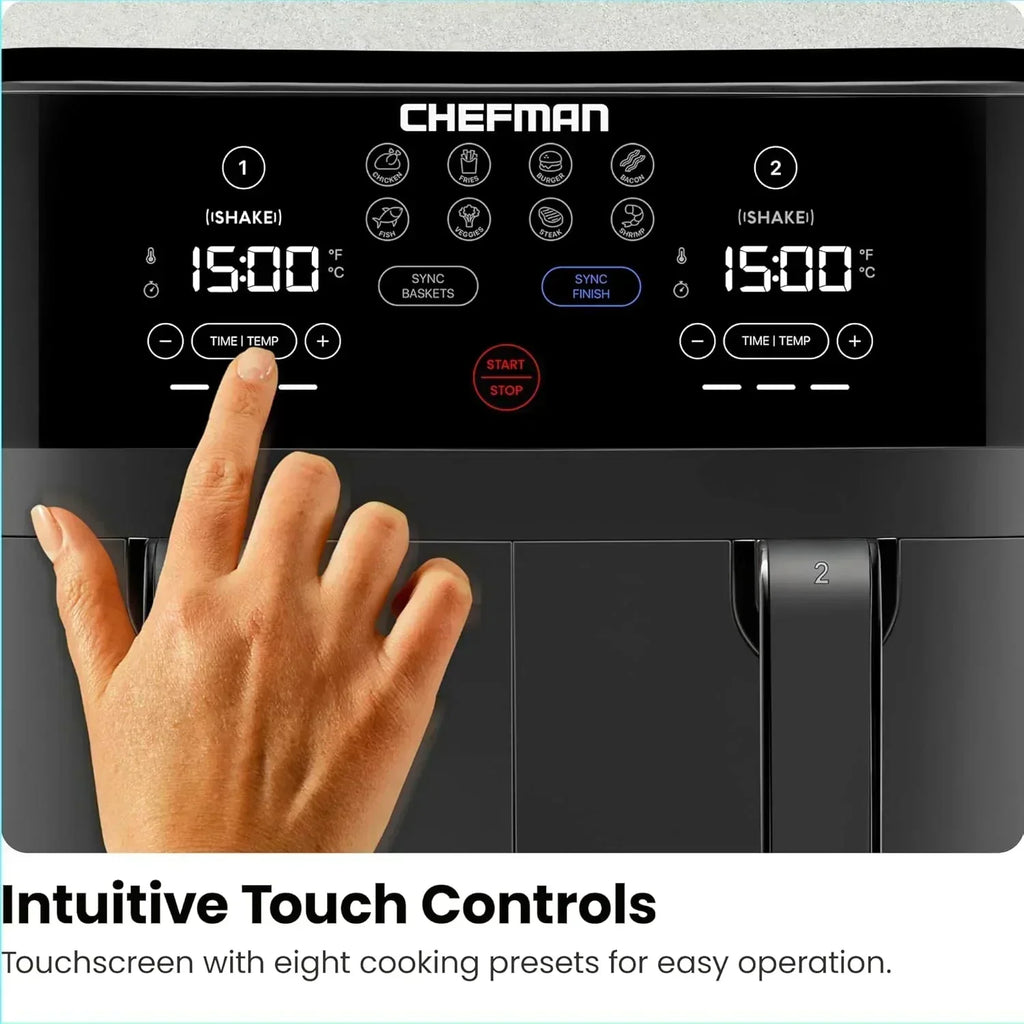 Chefman 6-Quart Dual Basket Air Fryer Digital Touchscreen Smart Sync Finish High-Frying wourant