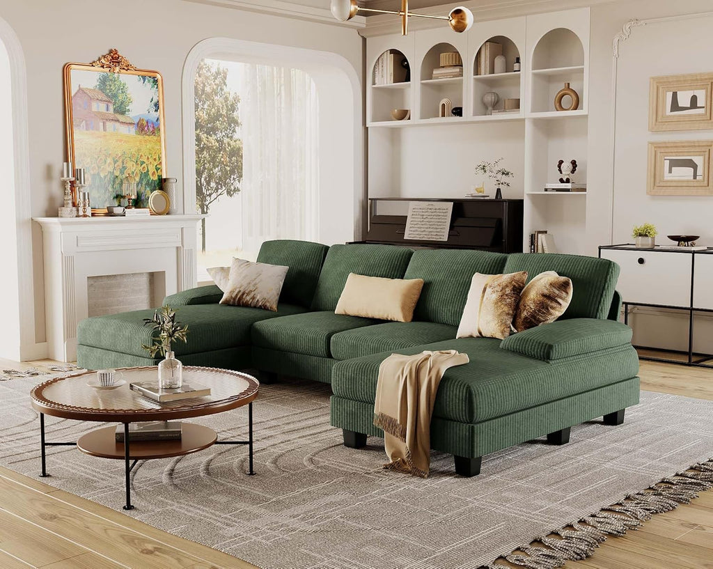 Furmax Sectional Couches for Living Room U-Shaped Sofa Couch Linen Fabric 4 Seat Sofa Set wourant