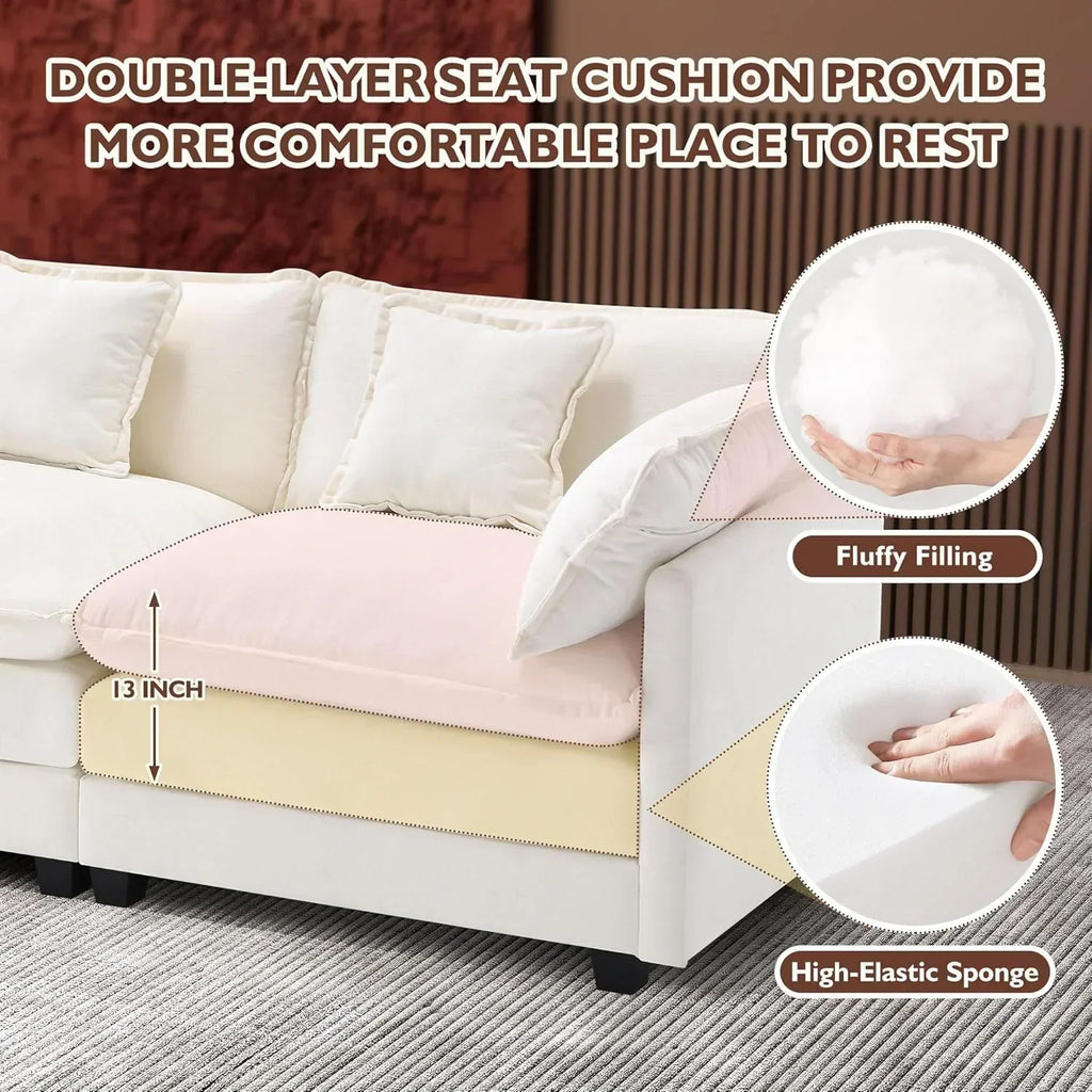111.4 Inch L Shaped Modern Sofa Modular Cloud Sofa with Ottoman 4 Seater Chenille Deep Seat Sofa wourant