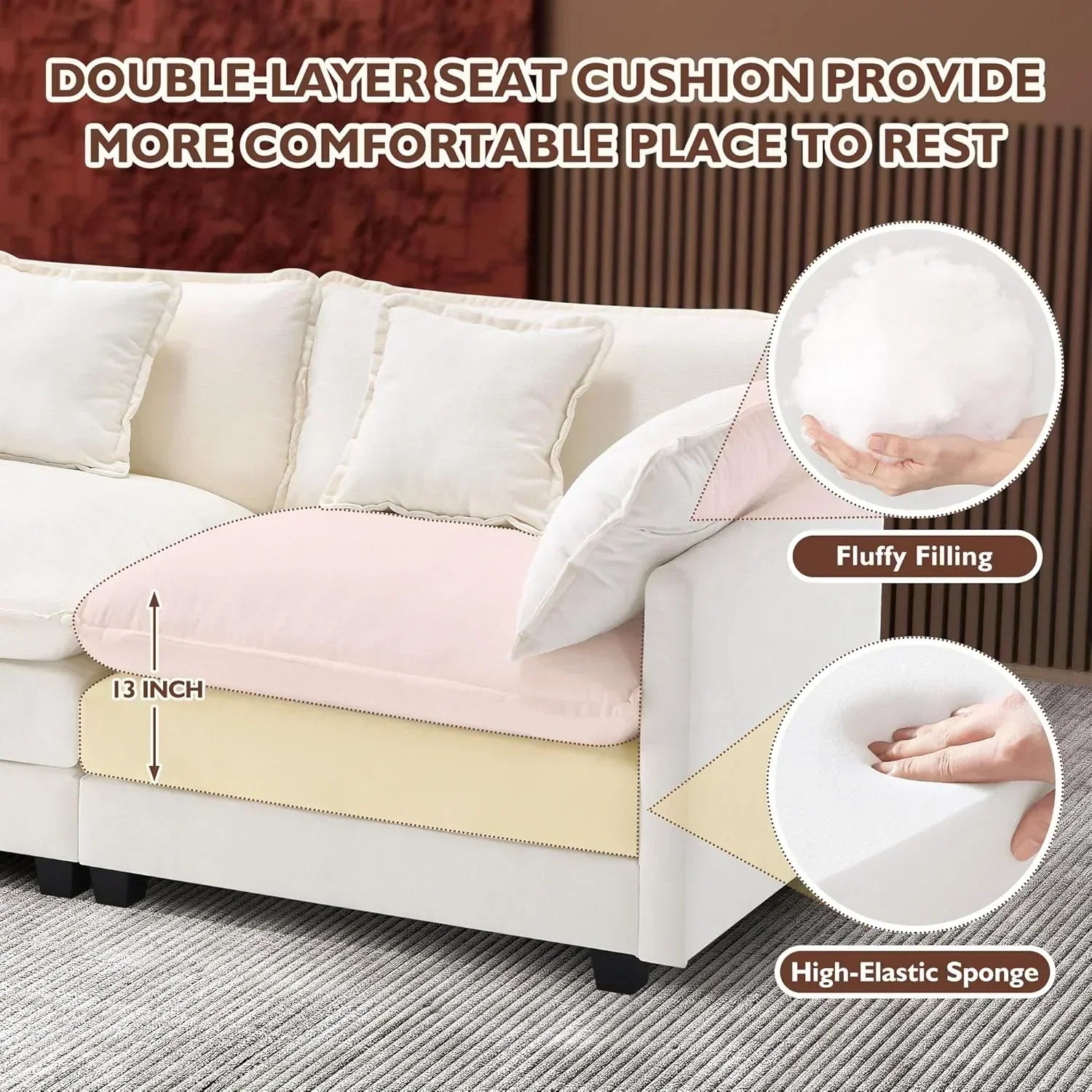 111.4 Inch L Shaped Modern Sofa Modular Cloud Sofa with Ottoman 4 Seater Chenille Deep Seat Sofa wourant