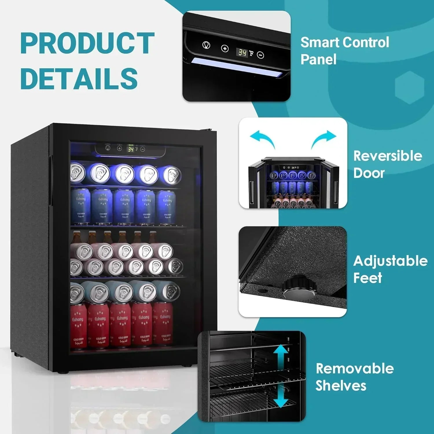 EUHOMY Beverage Refrigerator Cooler 130 Can Mini Fridge with Glass Door Beverage Cooler wourant