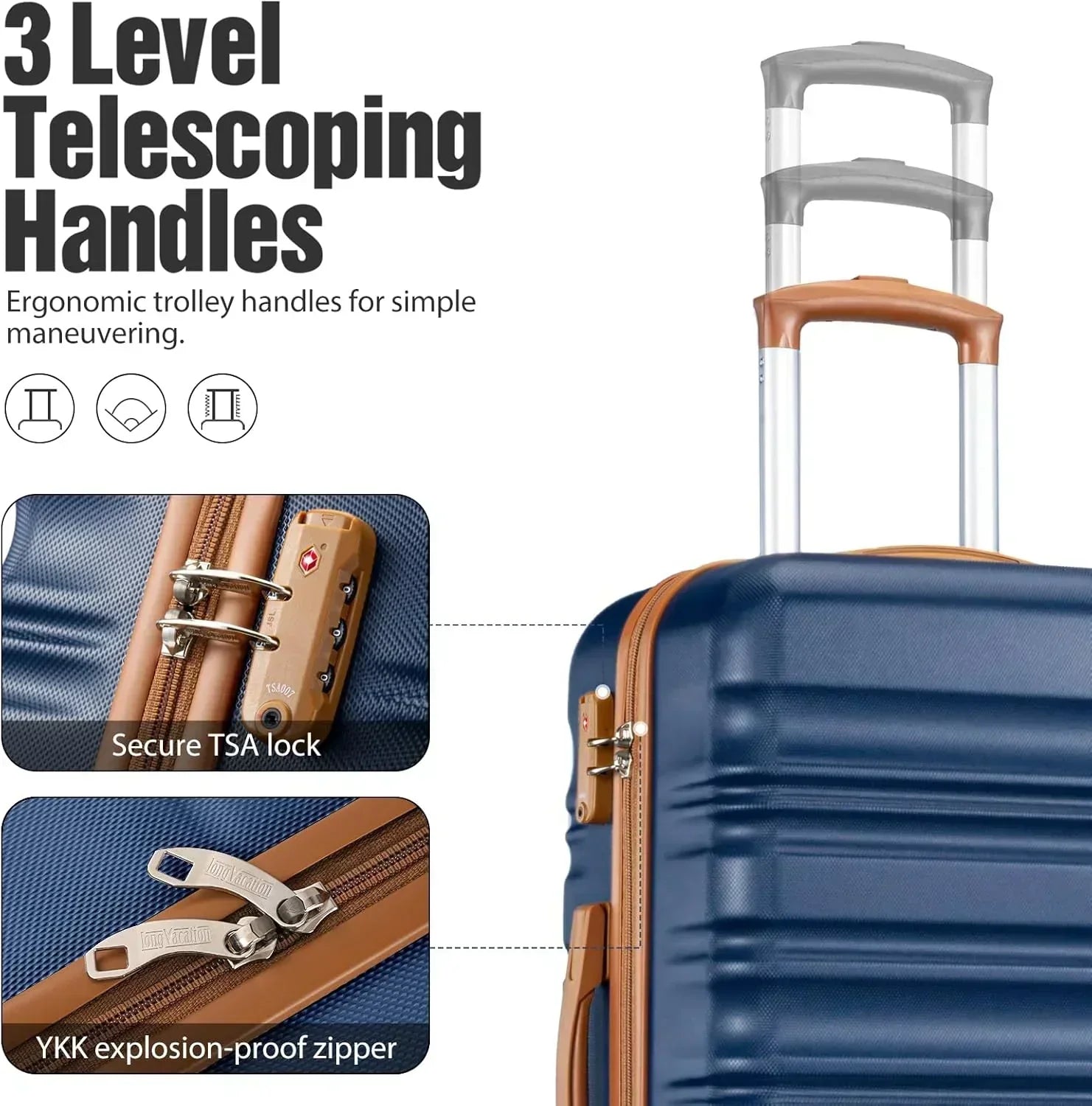 LONG VACATION 6 Piece Luggage Set Carry on Suitcase with ABS+PC hardshell Spinner Wheels wourant