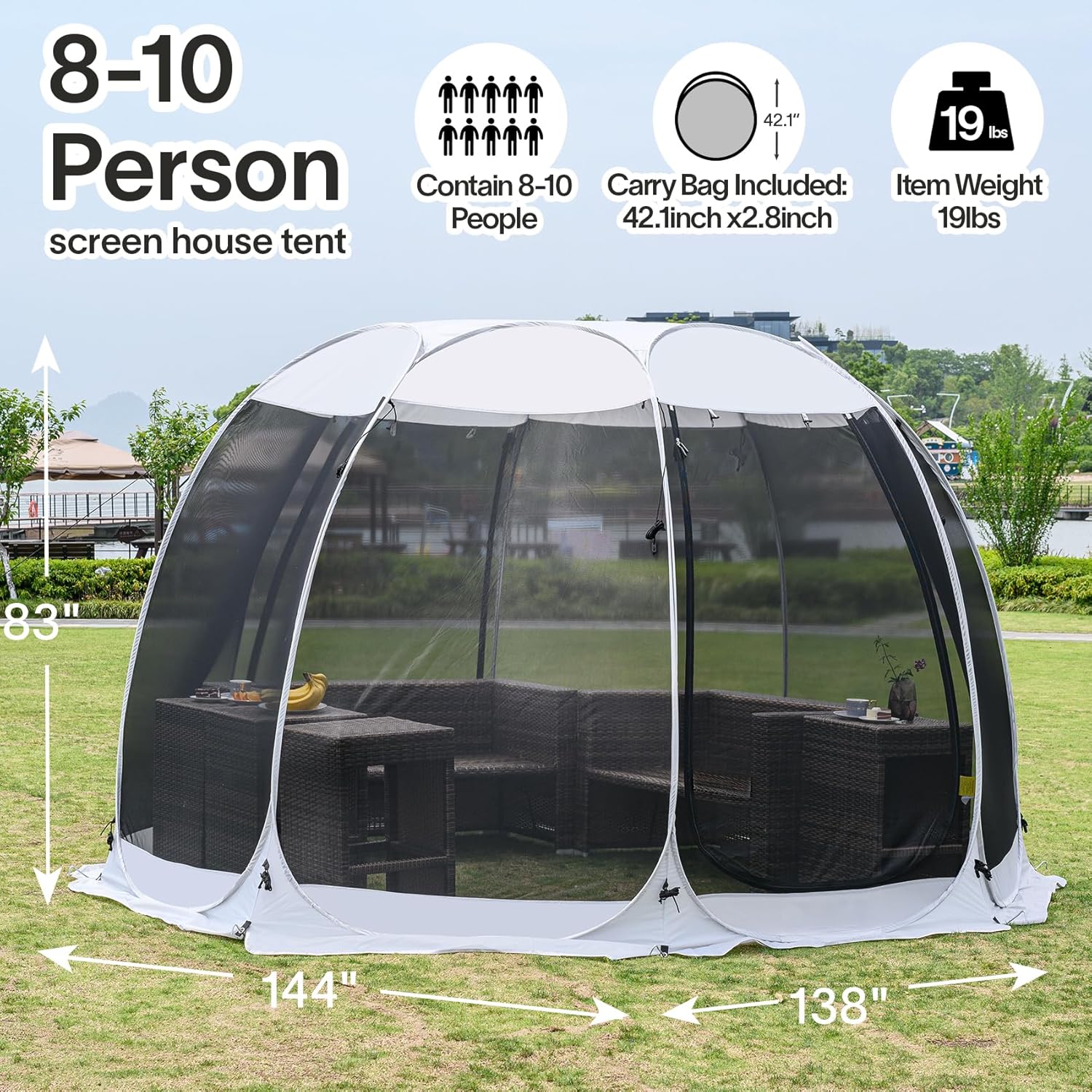 Screen gazebo sleeps 6-10-15 people Igloo-style canopy tent mosquito net on the sides Perfect wourant
