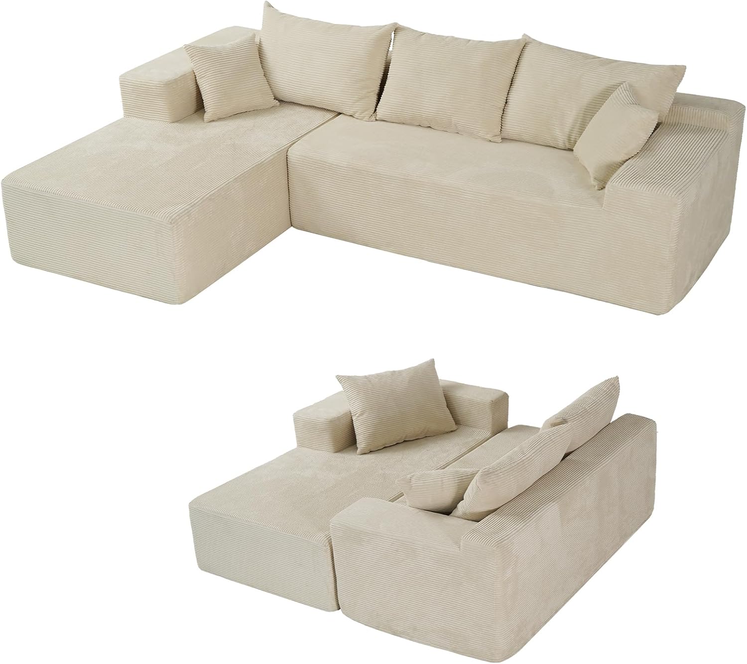 Cloud sofa with L-shaped lounge chair modern modular sofa with deep seats wourant
