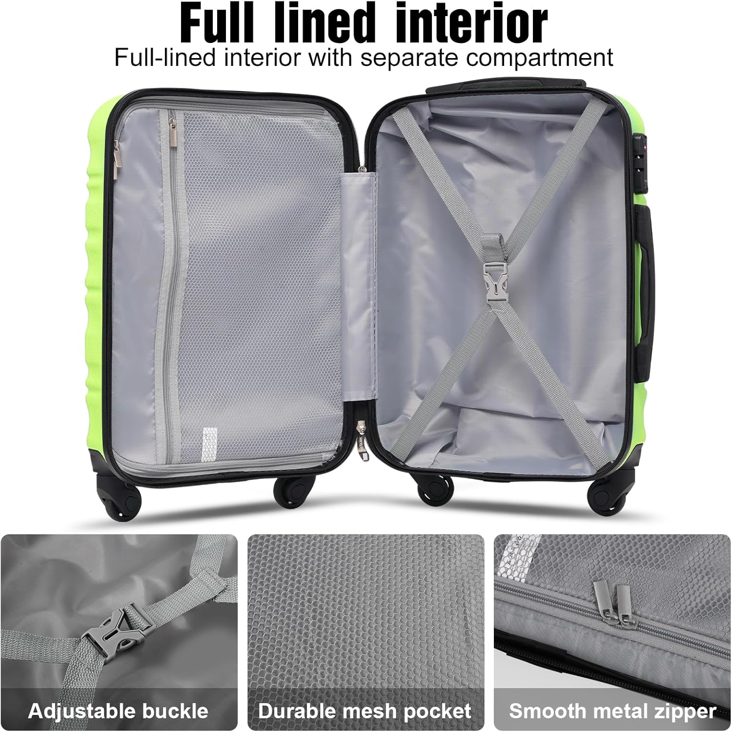 LONG VACATION 6 Piece Luggage Set Carry on Suitcase with ABS+PC hardshell Spinner Wheels wourant