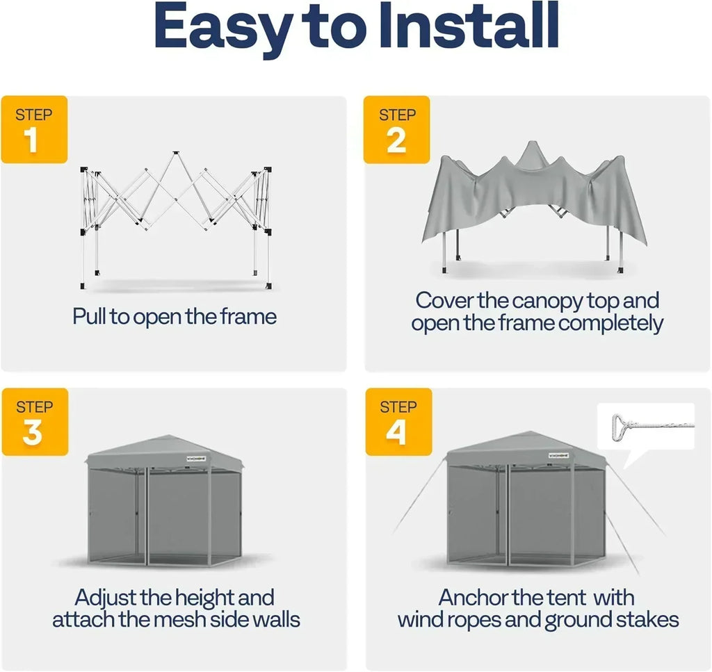 10x10ft Easy Pop-Up Canopy Outdoor Screen Tent with Mosquito Netting 2 Zipper Doors Roller Bag wourant