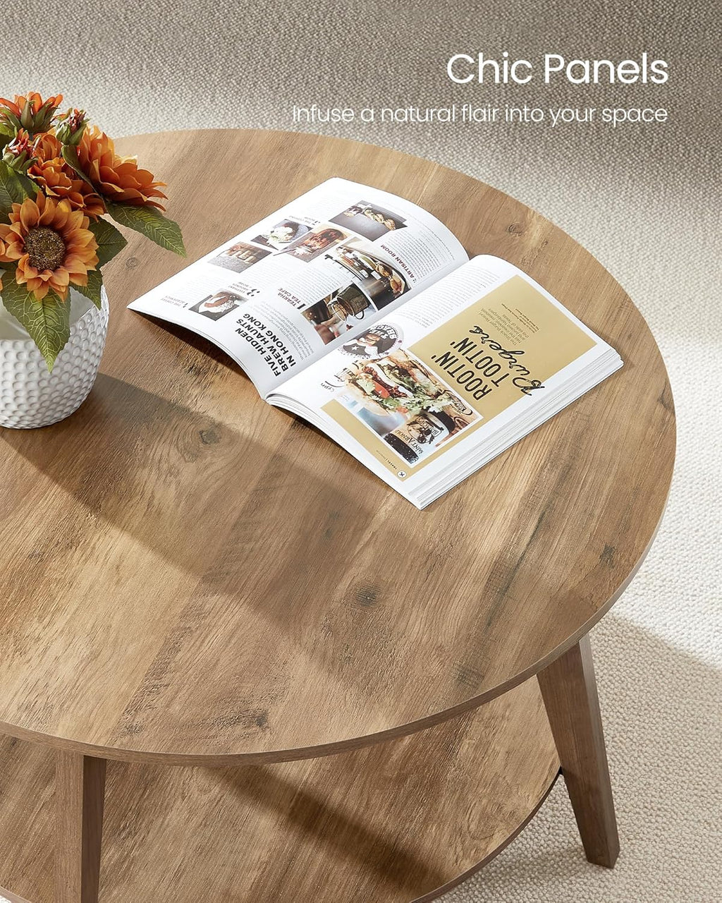 VASAGLE Round Coffee Table 2 Tier Coffee Table with Storage for Living Room 31.5 x 17.7 Inches wourant