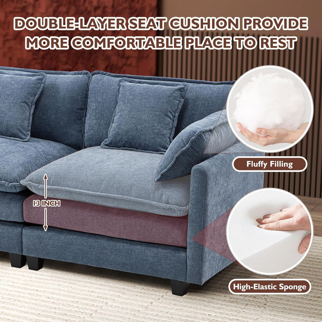 111.4 Inch L Shaped Modern Sofa Modular Cloud Sofa with Ottoman 4 Seater Chenille Deep Seat Sofa wourant