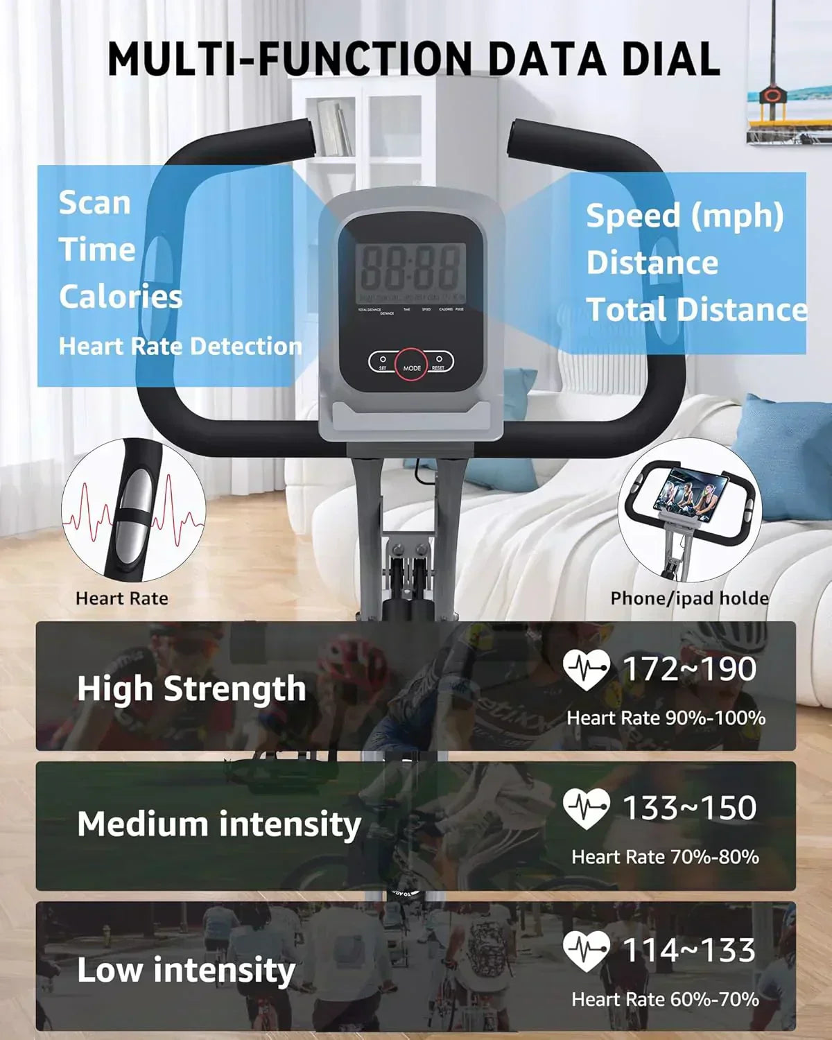 Foldable Exercise Bike Stationary Bikes  5 IN 1 Indoor Workout Cycling Bike Quiet Magnetic Resistance wourant