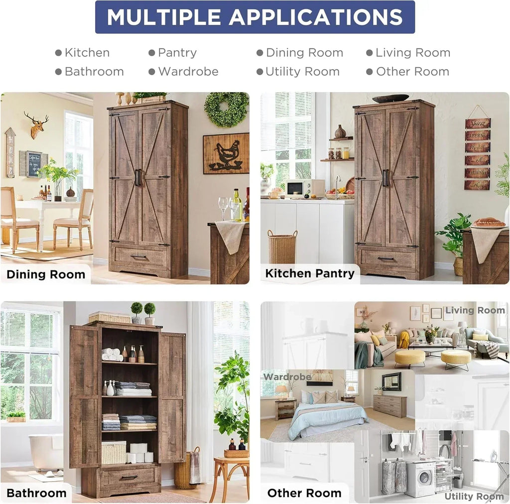 JXQTLINGMU Farmhouse Kitchen Pantry 72" Tall Wood Kitchen Storage Cabinet Adjustable Shelves wourant