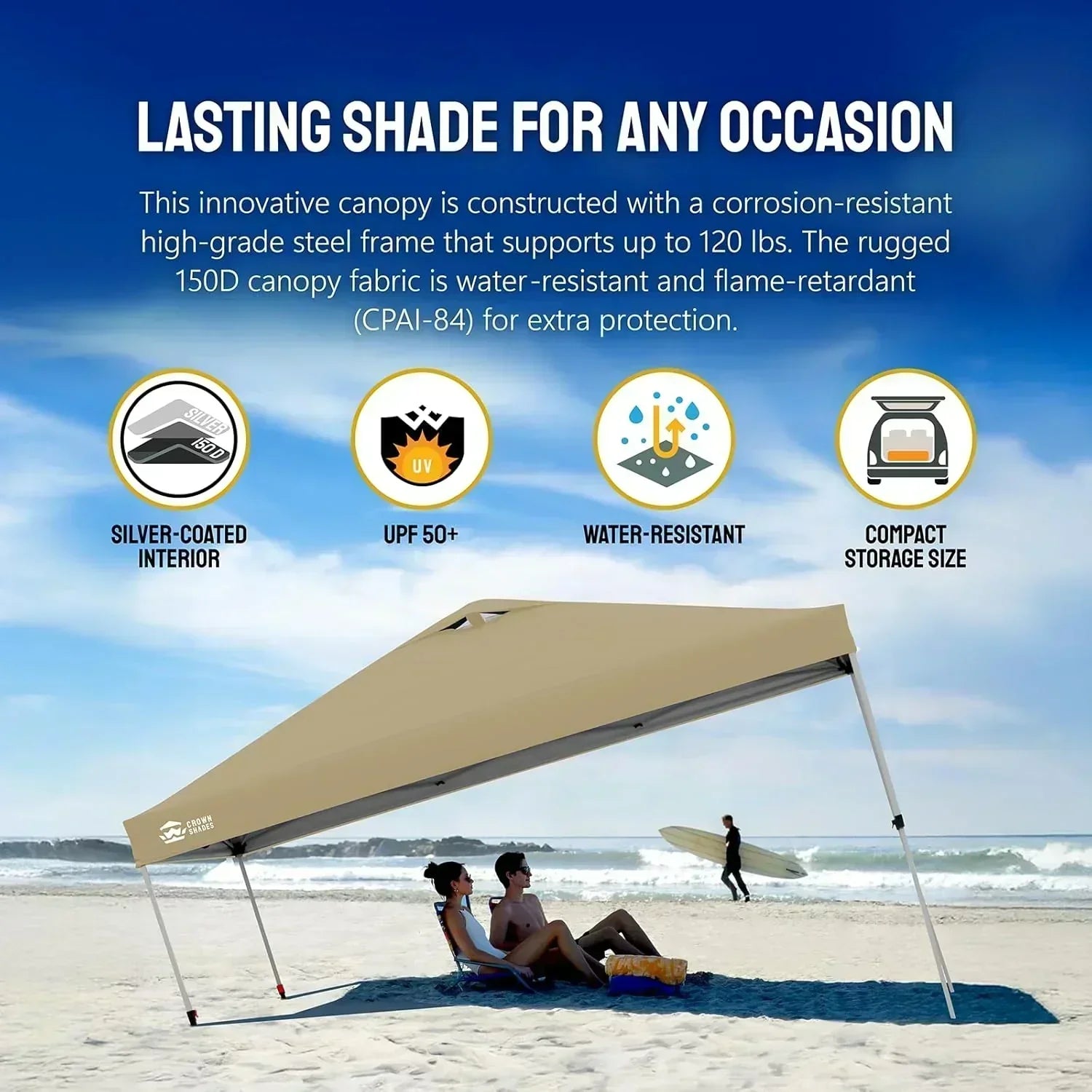 10x10 Pop-Up Awning One-Click Installation Beach Tent Outdoor Sunshade Silver Coated Top wourant