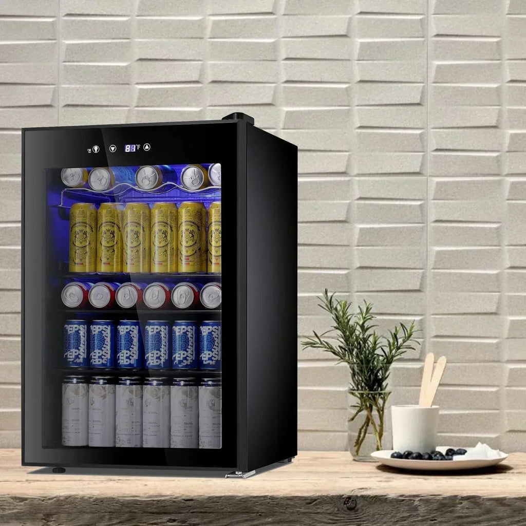 Antarctic Star Beverage Refrigerator Cooler 68 Can Mini Fridge with Glass Door for Beer Drinks Wine wourant