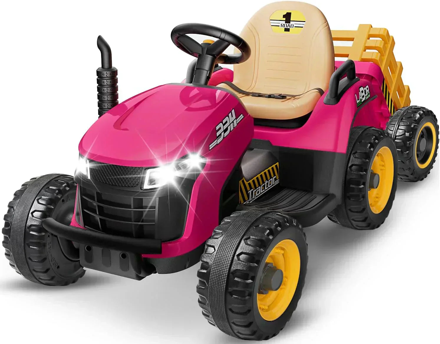 24V Ride On Tractor Tiltable Detachable Trailer 2x65W Motors EVA Tires Remote Control wourant