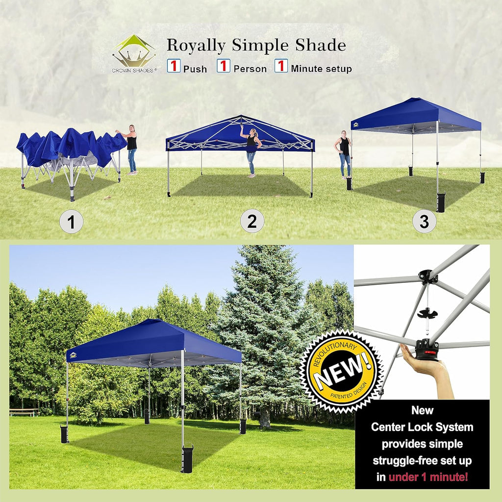 10x10 Pop-Up Awning One-Click Installation Beach Tent Outdoor Sunshade Silver Coated Top wourant