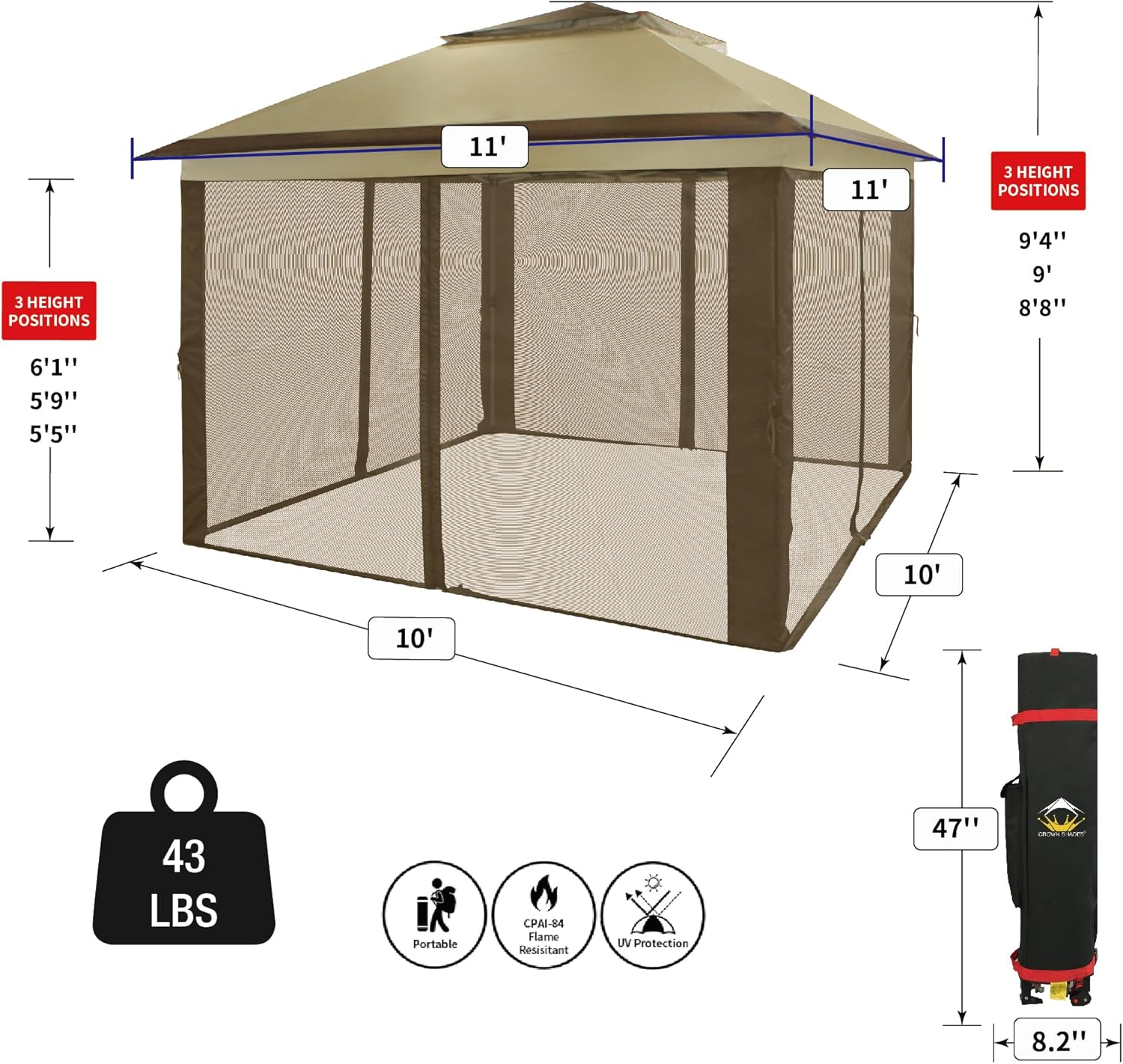 CROWN SHADES 13x13 Pop Up Gazebo Canopy Tent Gazebos on Clearance Outdoor Gazebo wourant