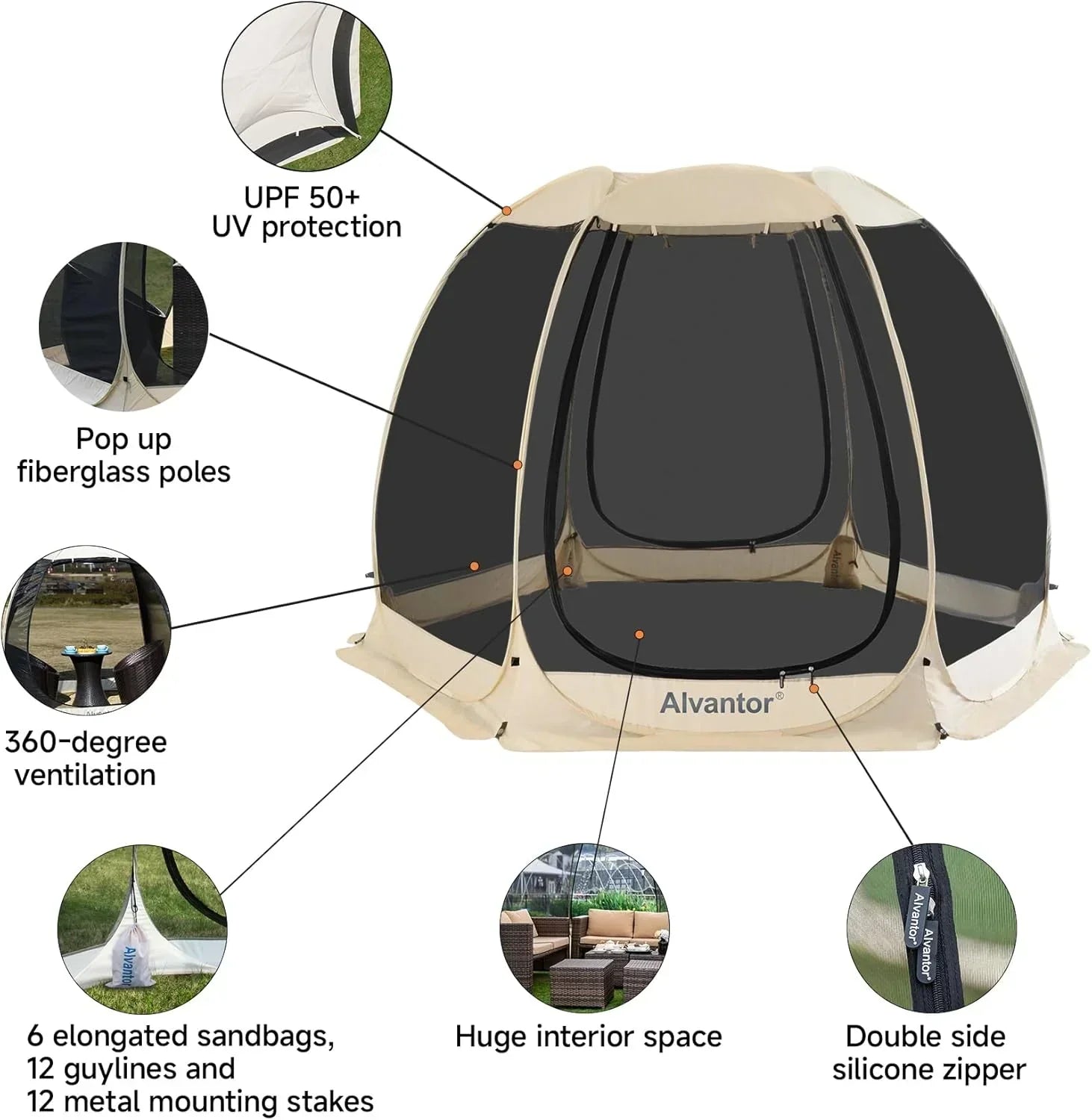 Alvantor Screen House Gazebo Pop Up Igloo Screened Canopy Tent with Mosquito Netting Sides wourant