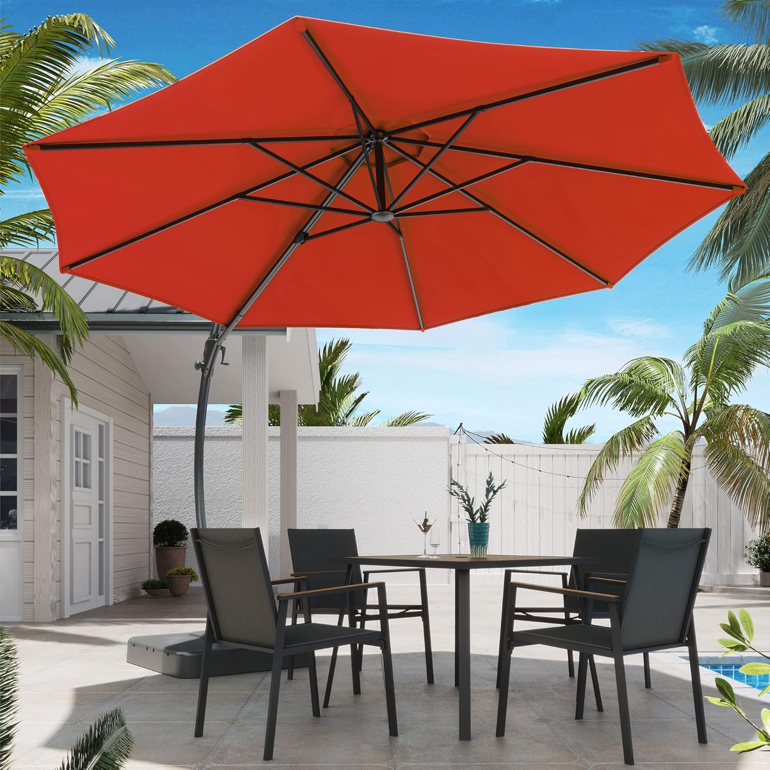 LAUSAINT HOME Outdoor Patio Umbrella with Base included 11 FT Deluxe Curvy Cantilever Umbrella wourant