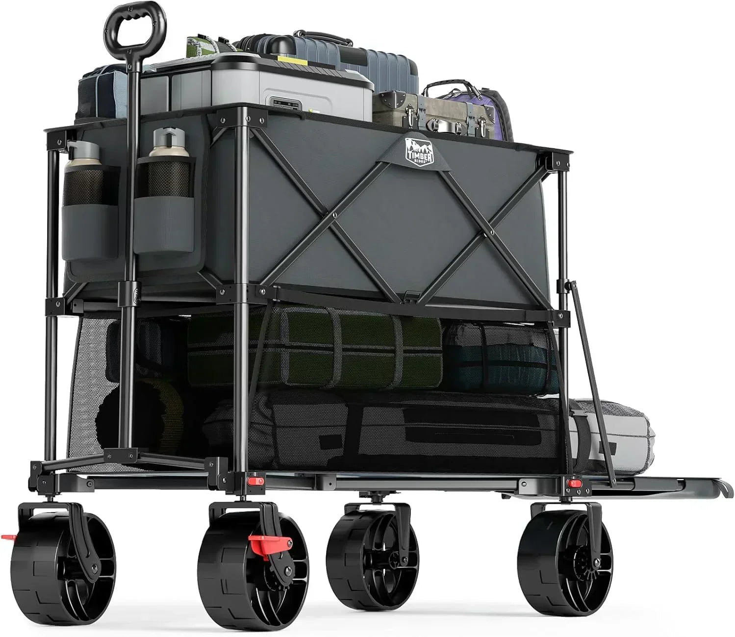 400L Large Capacity Folding Double Decker Cart with Brakes 54 Inch Extra Long Extended Cart wourant