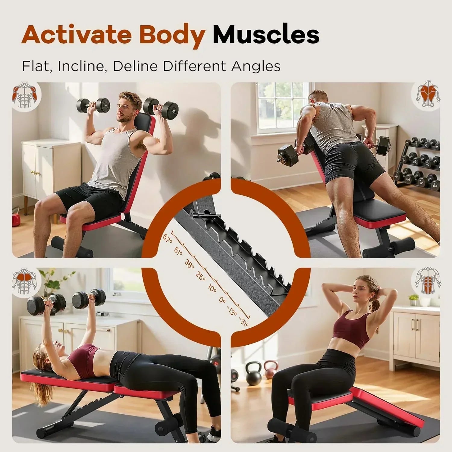 Basic Weight Bench for Home Gym Foldable Workout Bench with 8 Backrest Capacity Adjustable Bench wourant