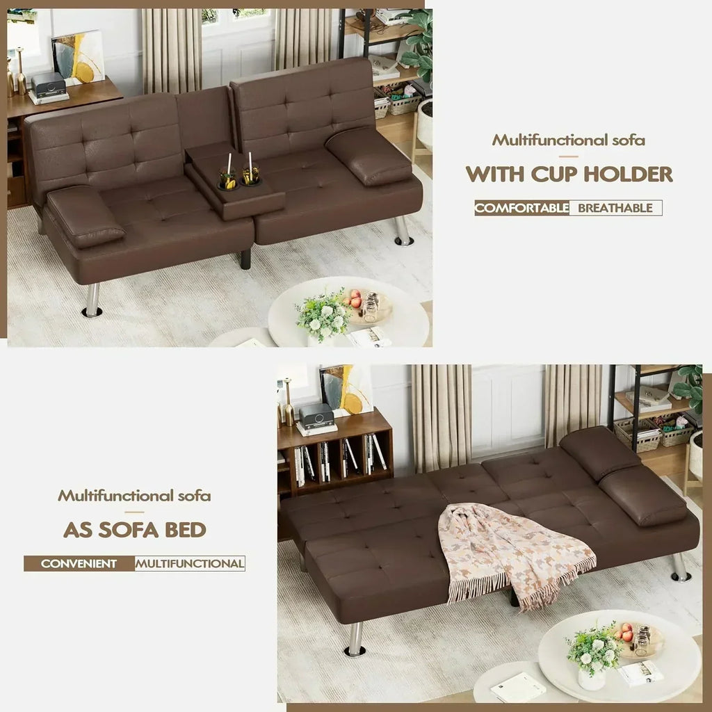 Homall Futon Sofa Bed Leather Futon Couch with Armrests Adjustable Recliner Sleeper Sofa Bed wourant
