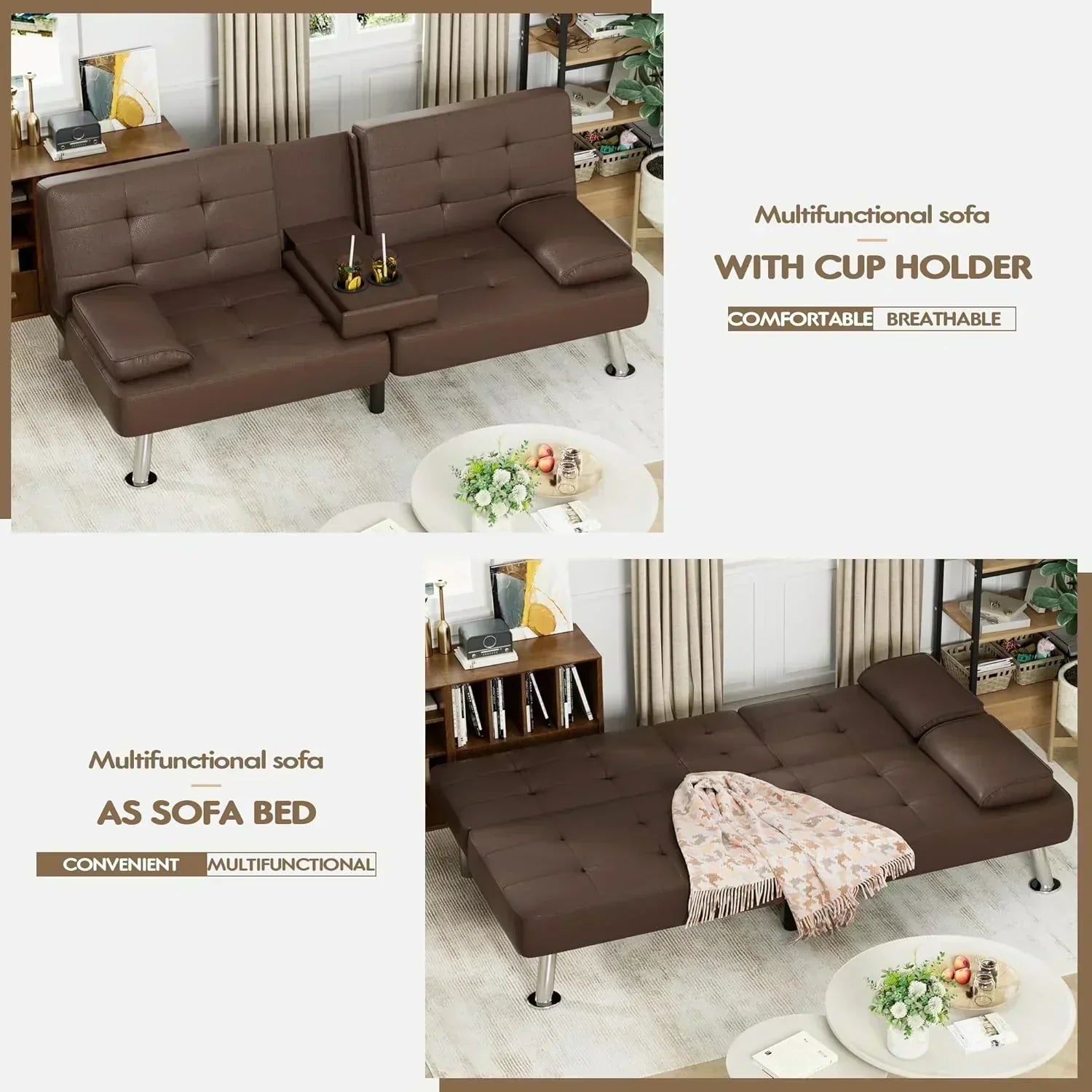 Homall Futon Sofa Bed Leather Futon Couch with Armrests Adjustable Recliner Sleeper Sofa Bed wourant
