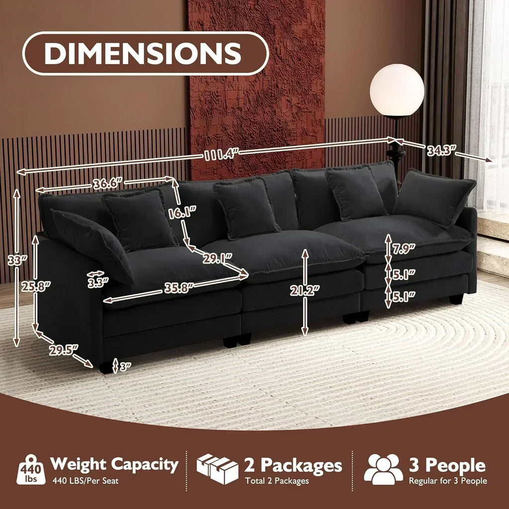 111.4 Inch L Shaped Modern Sofa Modular Cloud Sofa with Ottoman 4 Seater Chenille Deep Seat Sofa wourant