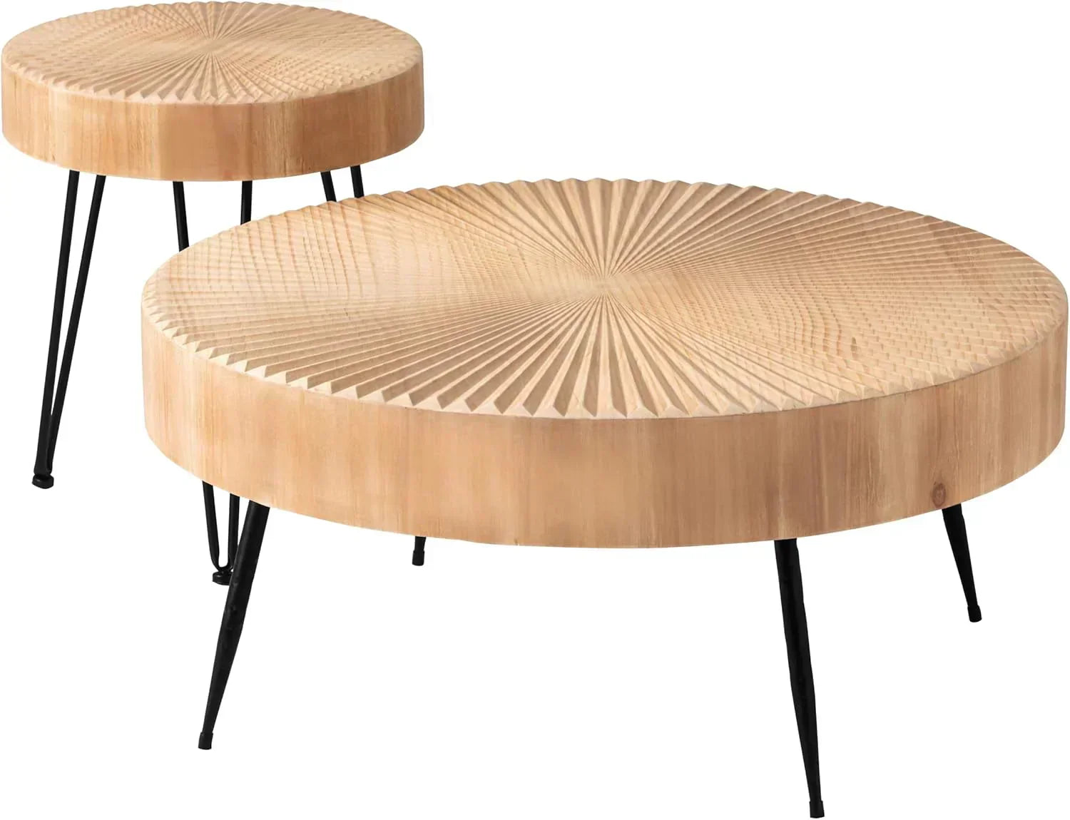 Two-Piece Modern Farmhouse Living Room Coffee Table Set Round Nesting Tables wourant