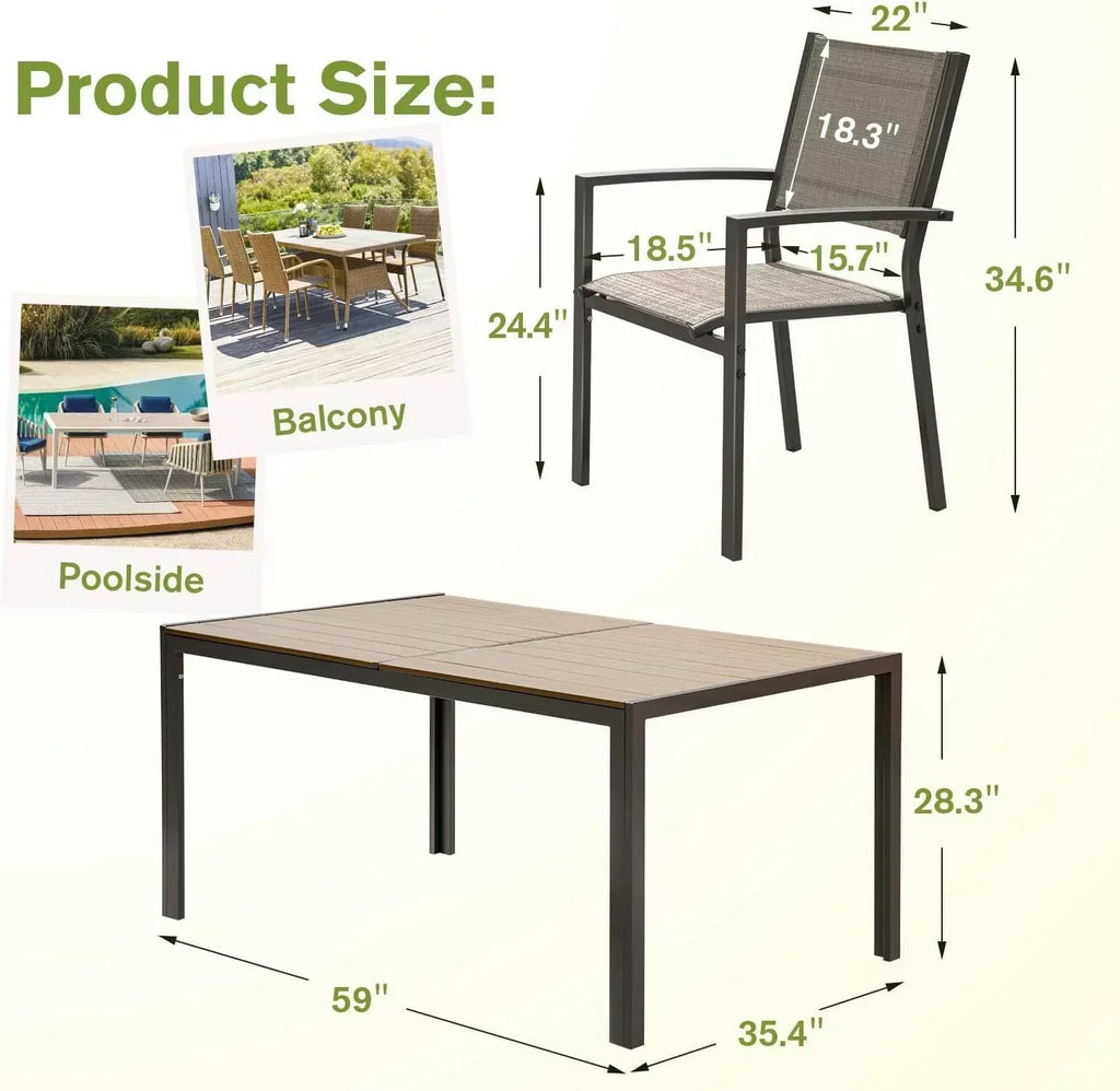 Homall Patio Dining Set 7 Pieces Outdoor Furniture Table and 6 Textilene Chairs Light Grey wourant