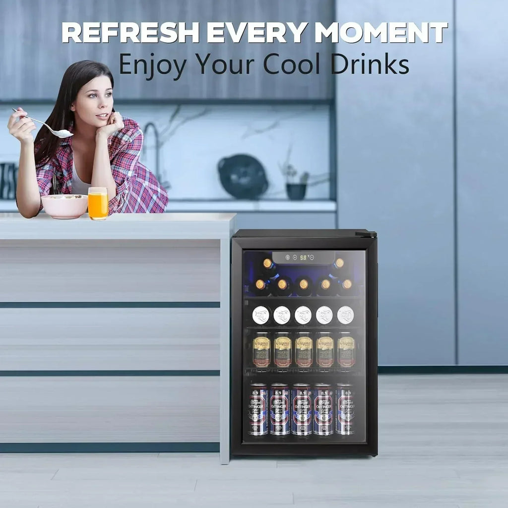 Mini Fridge 130 Can Beverage Refrigerator Cooler Drink Fridge Adjustable Temperature Control wourant